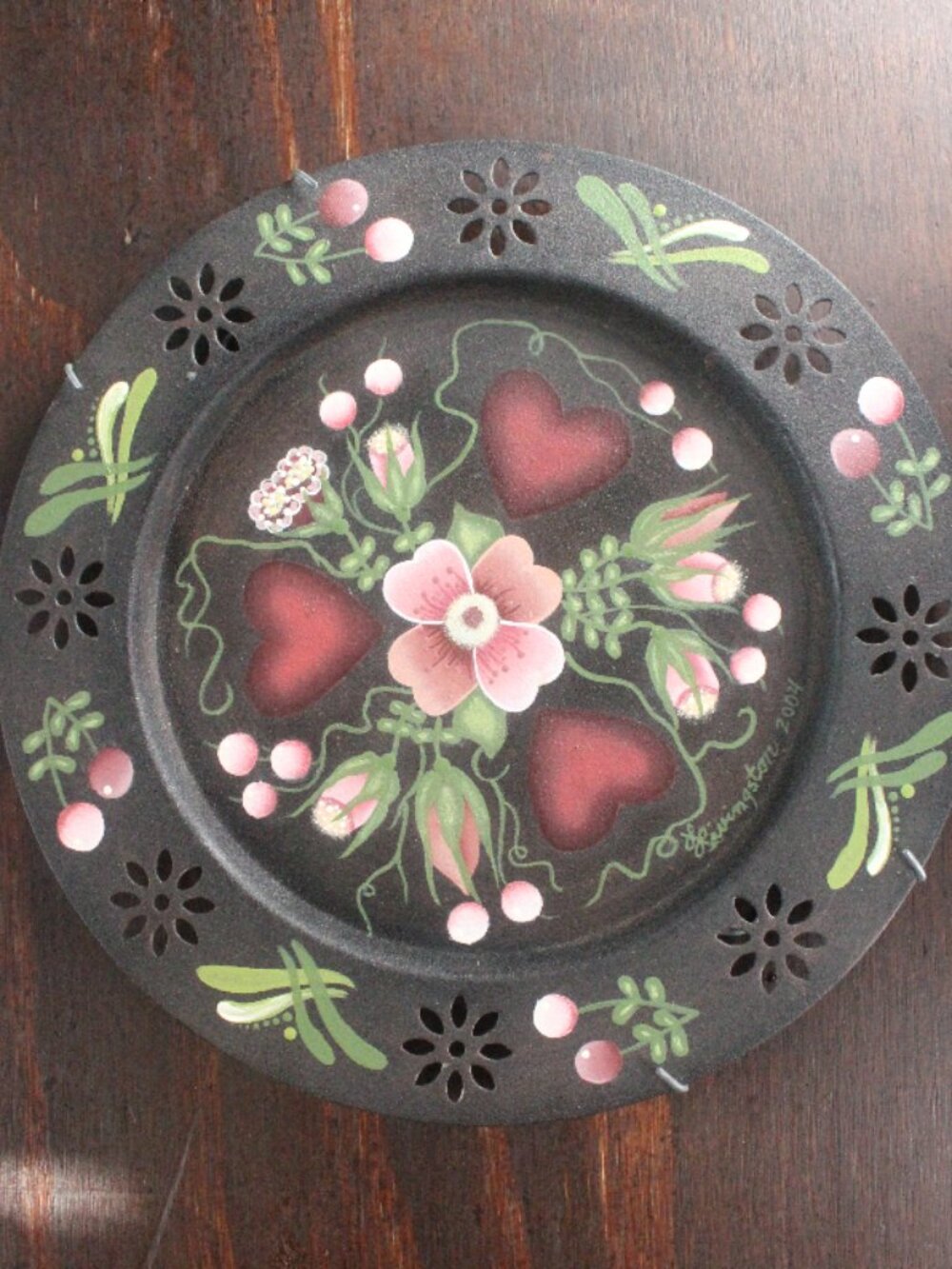 Black Metal Painted Floral Plate